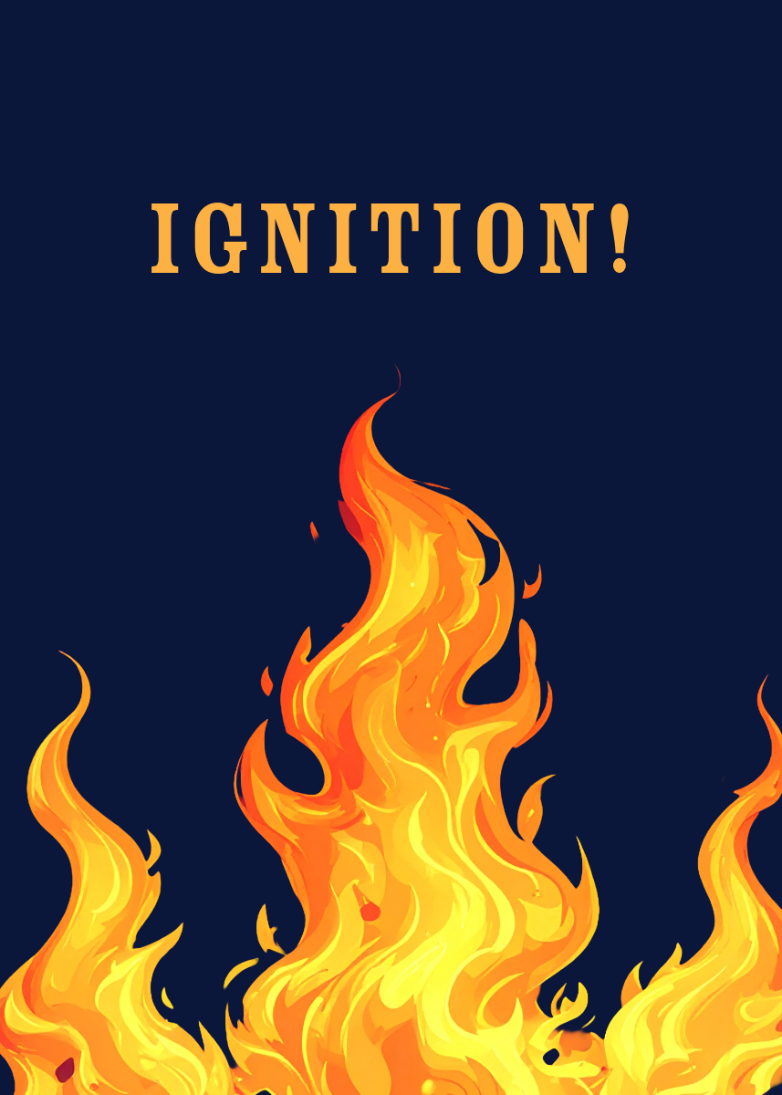 IGNITION! fire poster card on navy background