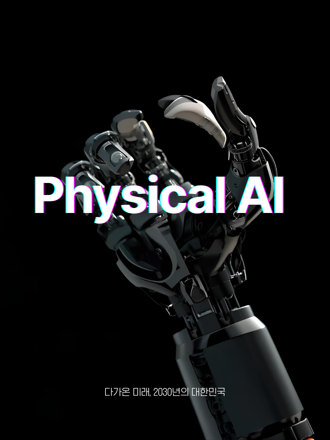 Physical AI poster with robotic hand on black background