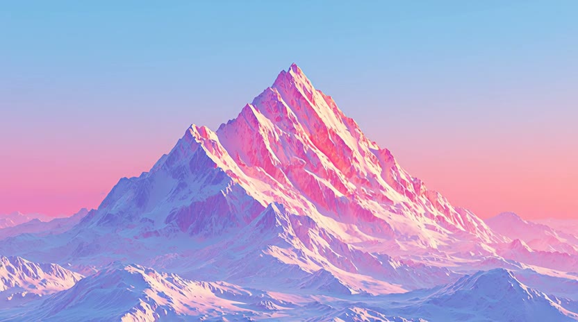 Snow-capped mountain peaks above clouds at golden hour